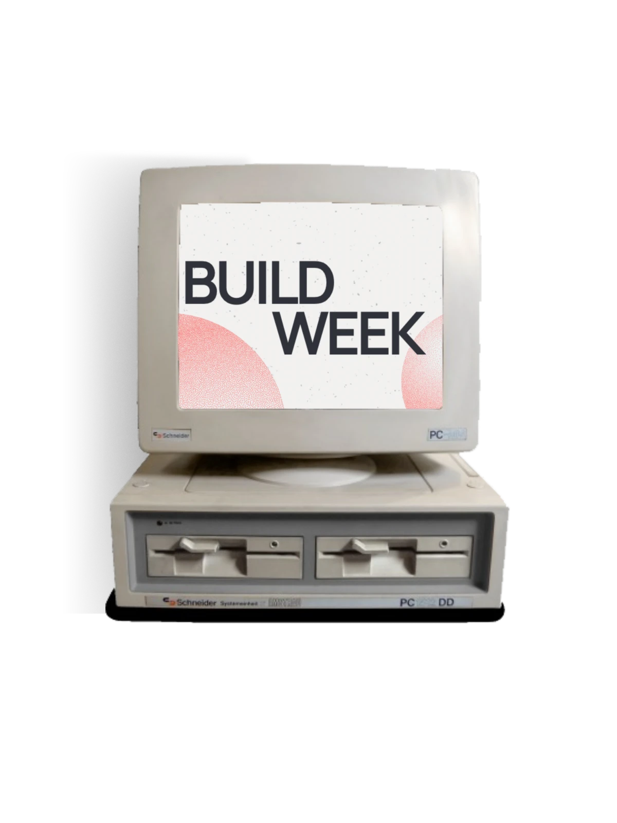 Retro computer displaying "Build Week" on screen