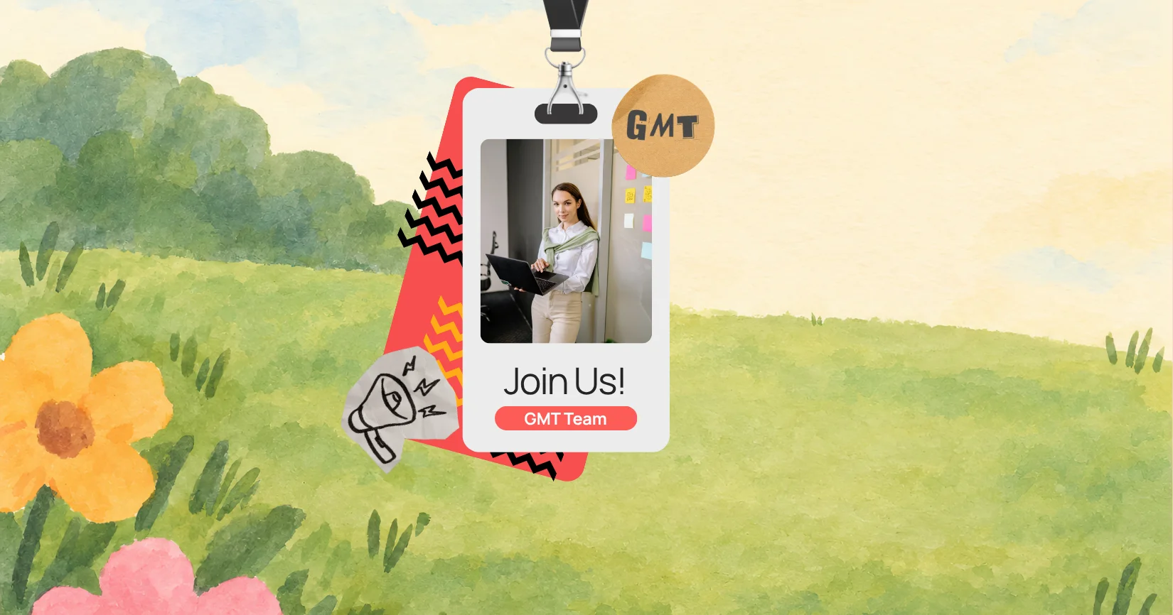 Join the Girl Meets Tech team — badge illustration showing 'Join Us! GMT Team'
