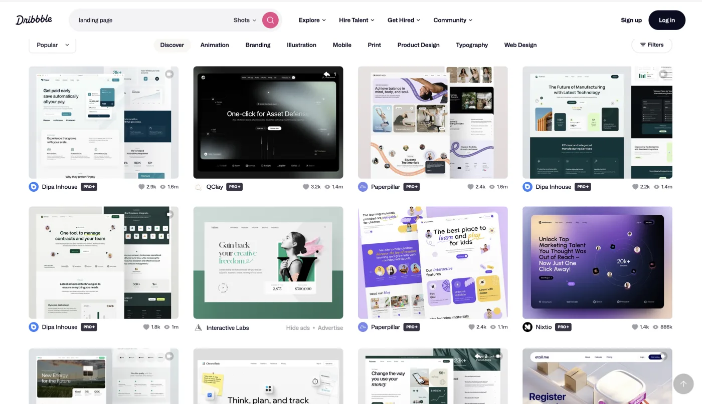 Dribbble — a community showcase of design work