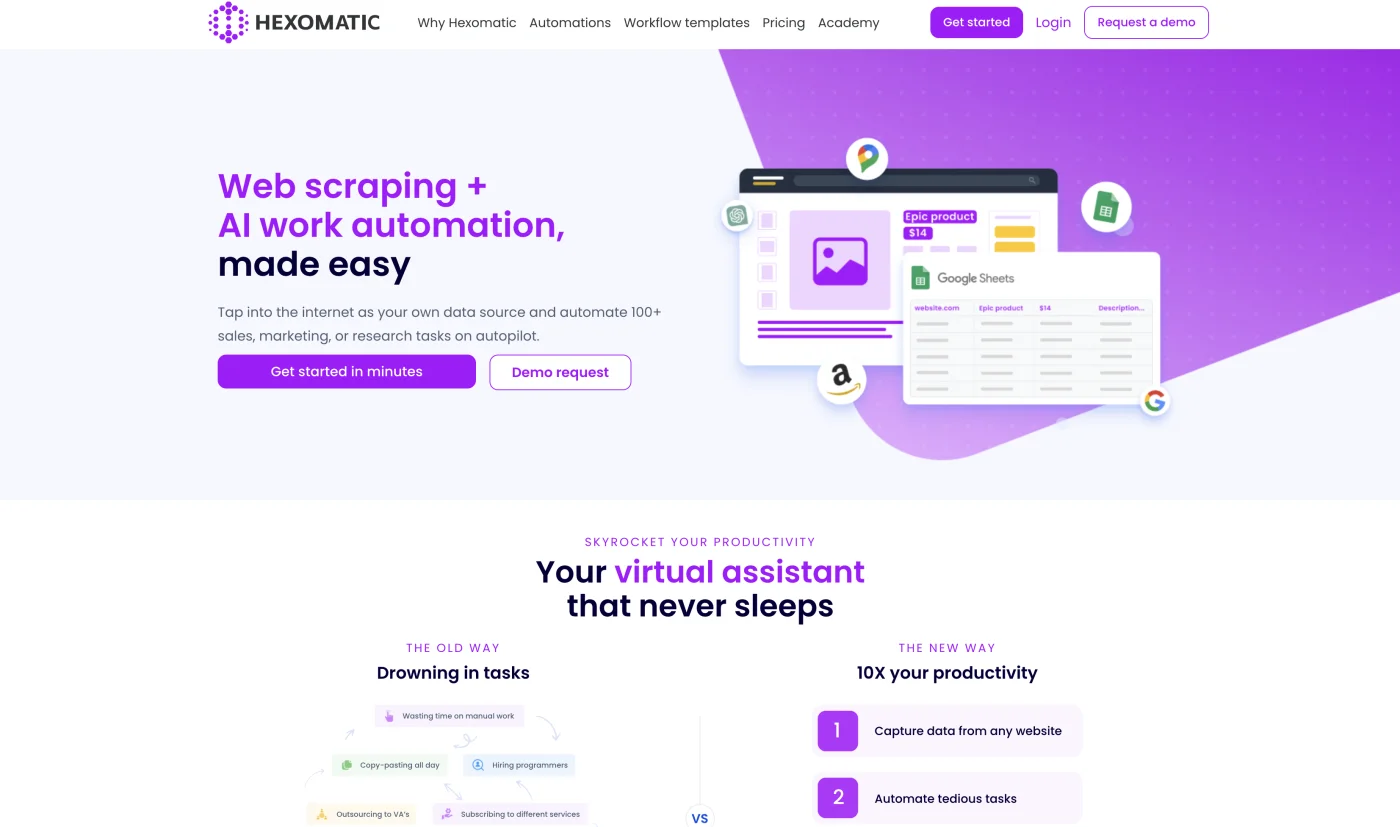 Hexomatic platform screenshot