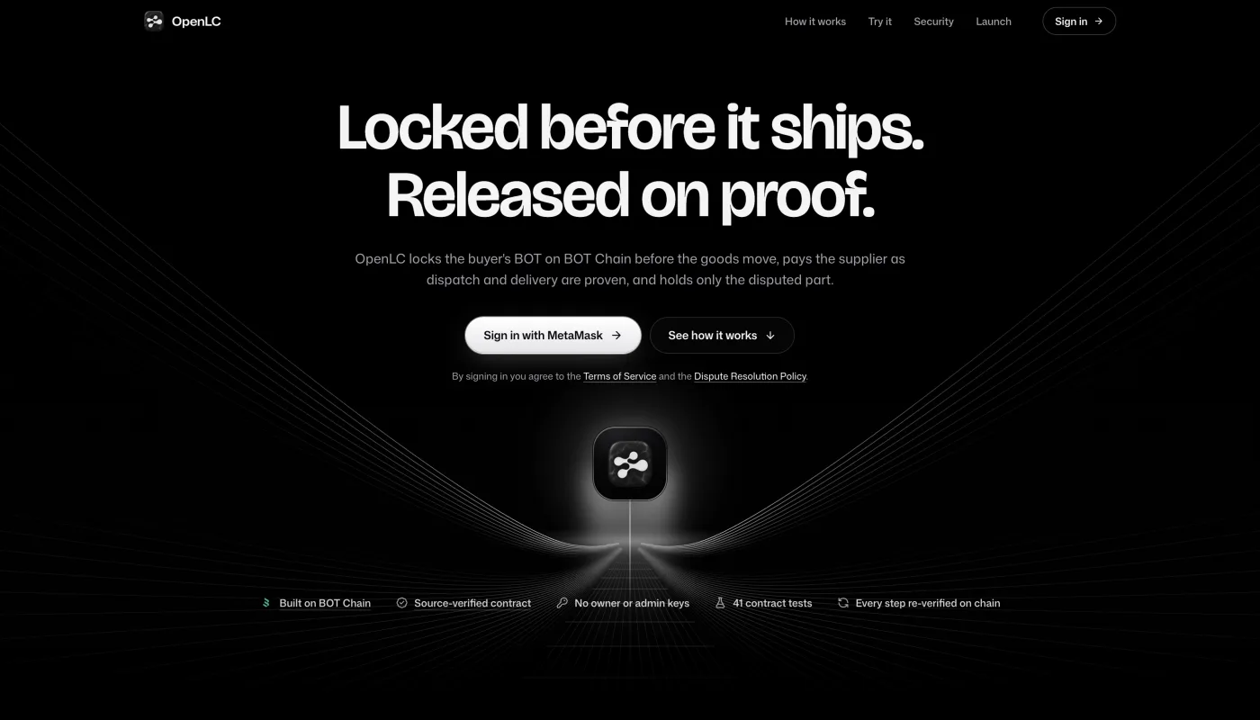 OpenLC — milestone-based escrow for B2B orders on BOT Chain
