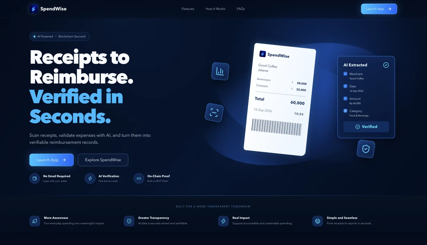 SpendWise — AI-powered expense tracker with on-chain verification on BOT Chain