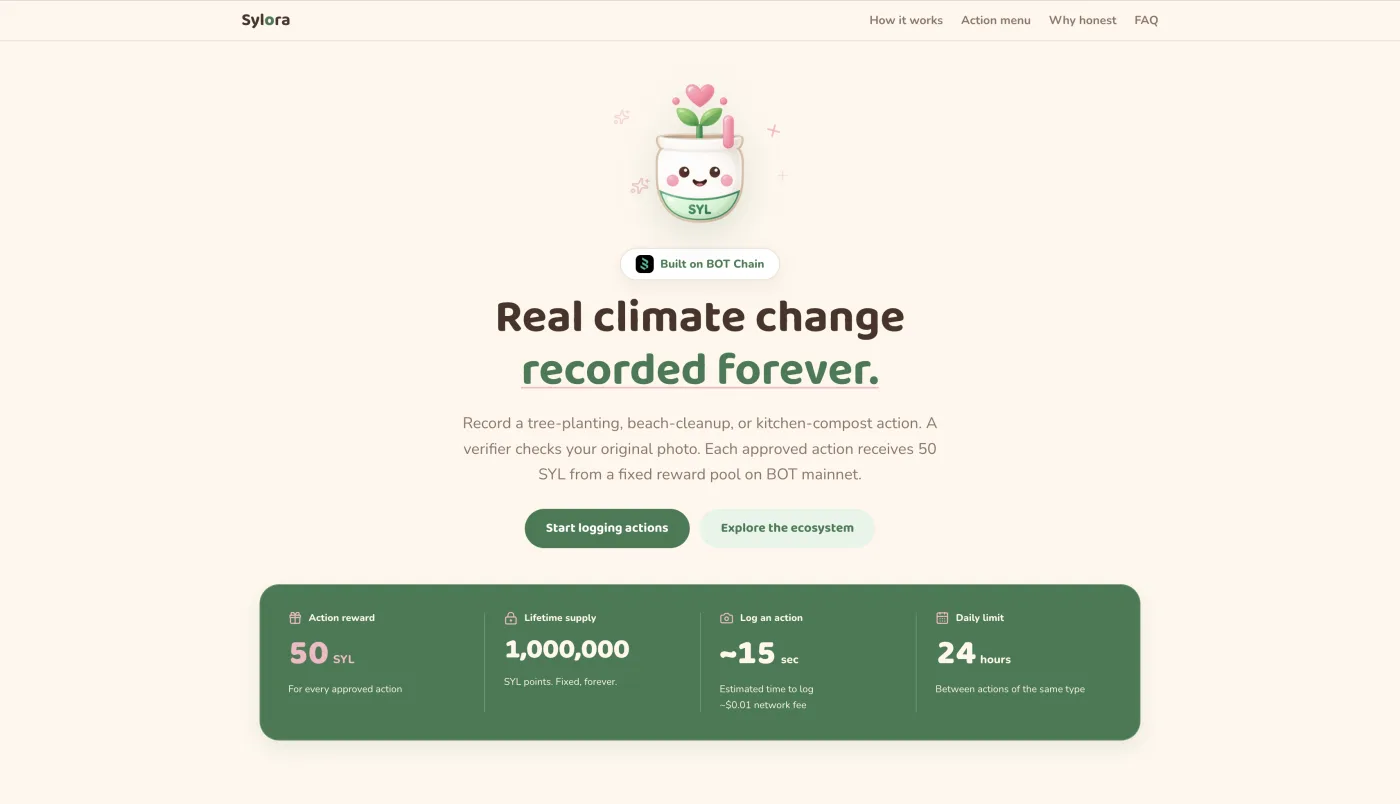 SYLORA — daily logbook for real-world climate action on BOT Chain